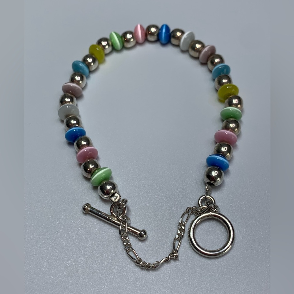 Silpada Rare HTF Sterling Silver Pastel Beaded Toggle Bracelet w/Safety Chain - Picture 14 of 16